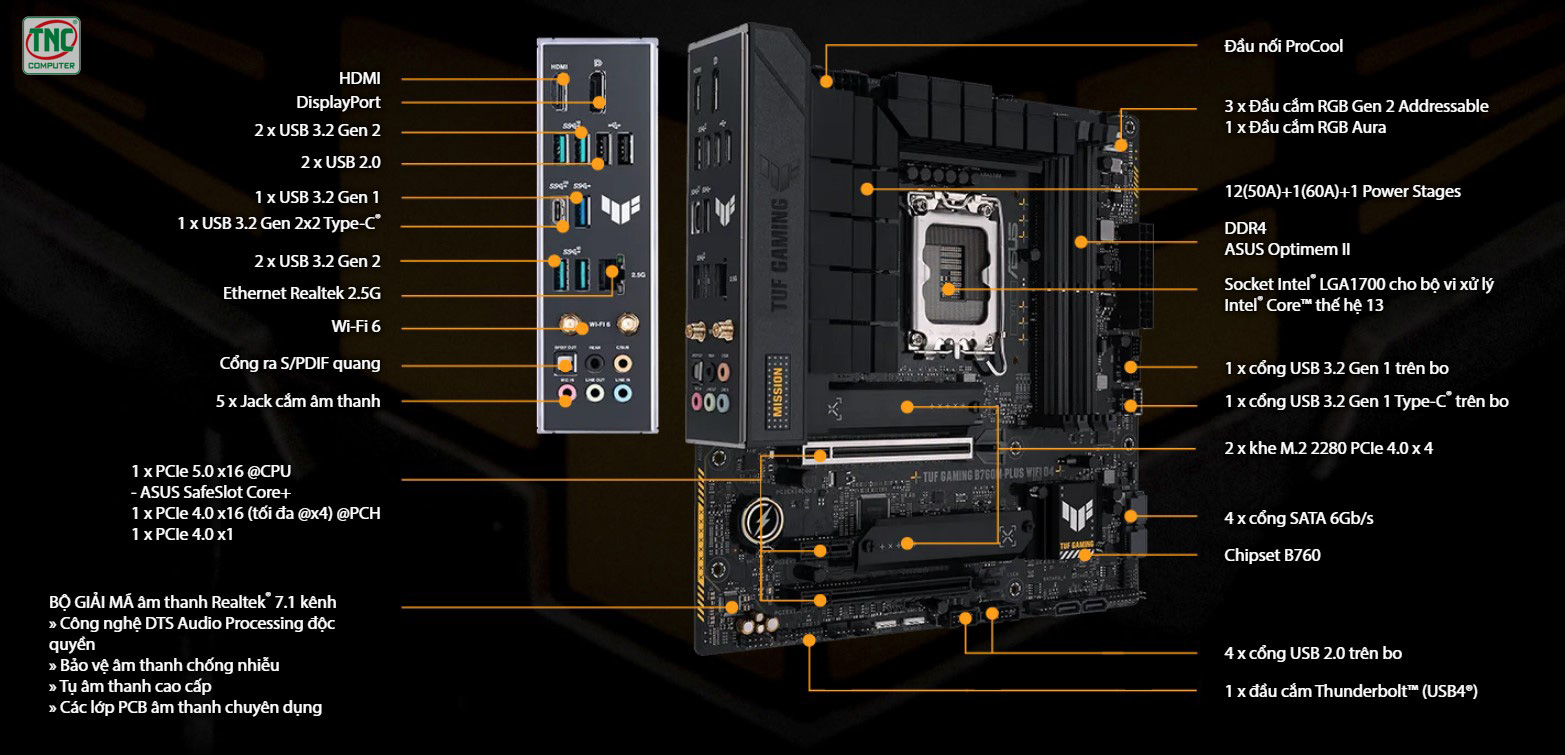 Mainboard Asus TUF GAMING B760M-BTF WIFI D4 (4 x DDR4/ 128 GB/ LGA 1700/ Micro ATX)	