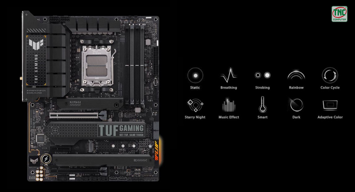 Mainboard Asus TUF GAMING X670E-PLUS WIFI tích hợp hệ thống ánh sáng bắt mắt