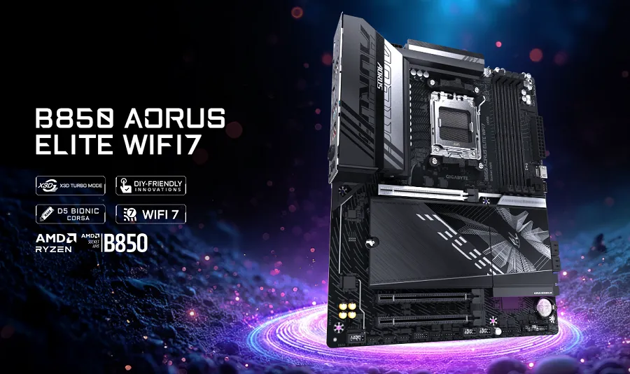 Mainboard Gigabyte B850 AORUS ELITE WIFI7 (4 x DDR5/ 256 GB/ AM5/ ATX)	