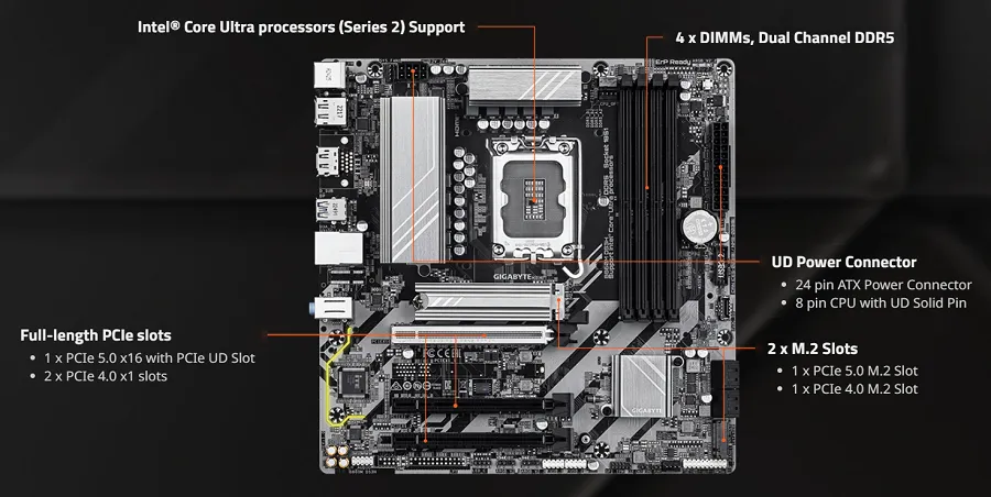 Mainboard Gigabyte B860M DS3H (4 x DDR5/ 256 GB/ LGA 1851/ Micro ATX)	