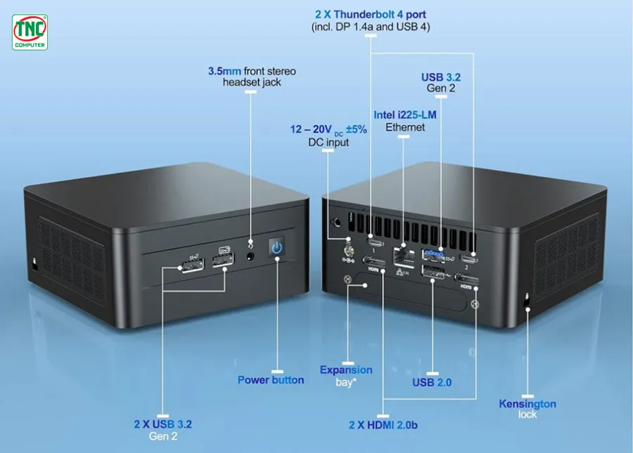 Máy bộ Asus Mini PC NUC 12 PRO Tall I5 1240Pcó cổng kết nối đầy đủ