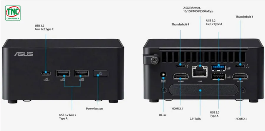 Máy bộ Asus Mini PC NUC 14 Pro Ultra 5 125H có cổng kết nối toàn diện, thân thiện với người dùng