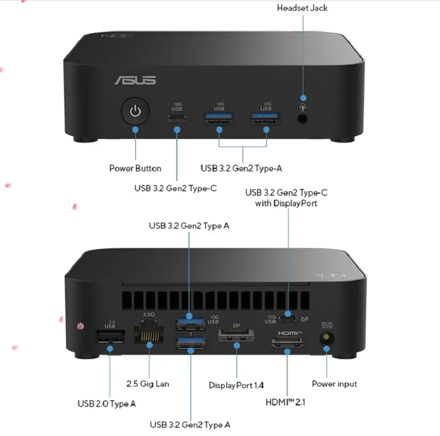 Máy bộ Asus Mini PC NUC14MNK RNUC14MNK1500000 tích hợp cổng kết nối da dạng