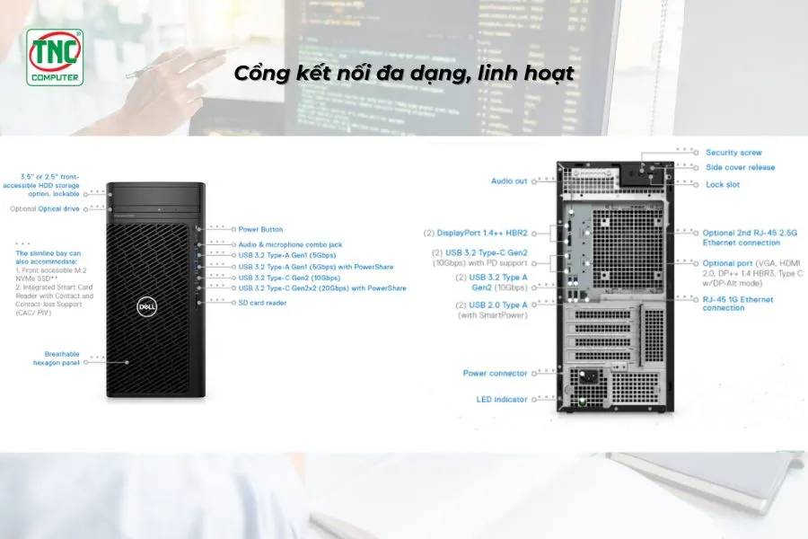 Máy trạm Dell Workstation Precision 3660 Tower 42PT3660D20 tích hợp cổng kết nối đa dạng