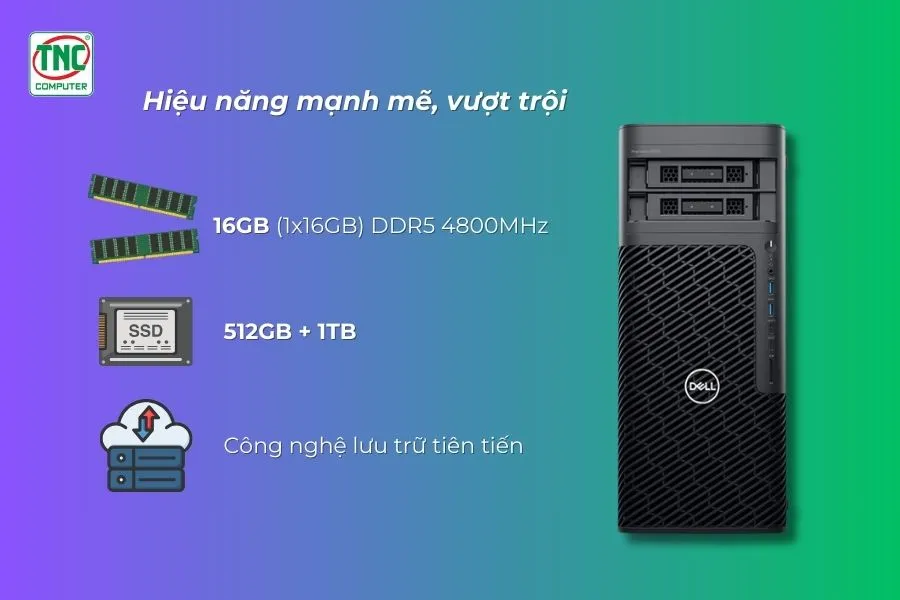 Máy trạm Dell Workstation Precision 5860 Tower 42PT586004 có dung lượng bộ nhớ lưu trữ rộng lớn