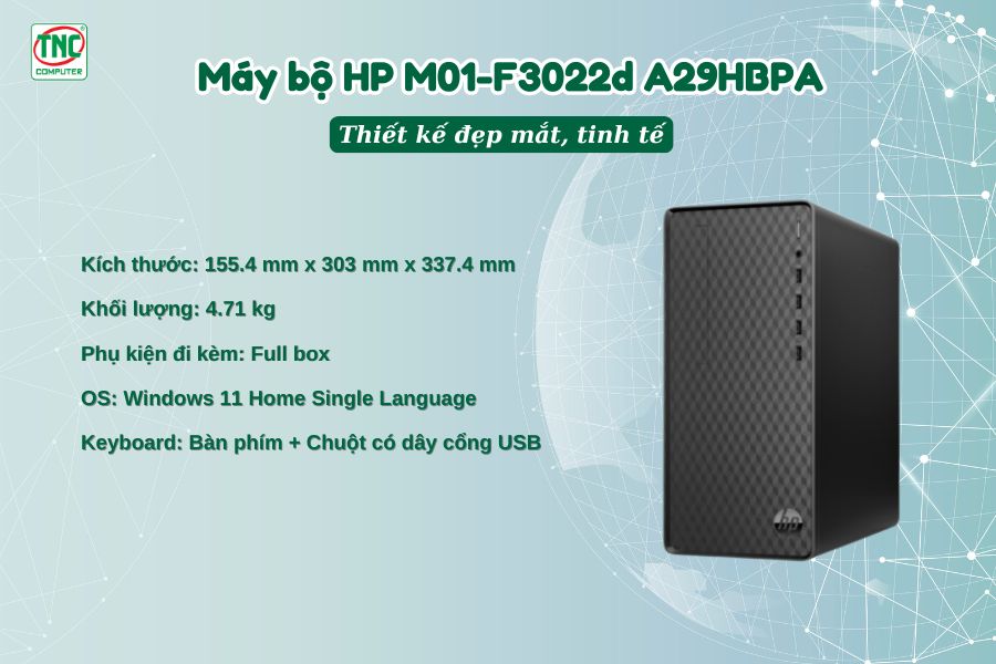 Máy bộ HP M01-F3022d A29HBPA được thiết kế nhỏ gọn, tinh tế