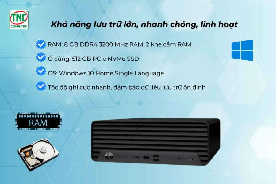 Máy bộ HP Pro SFF 400 G9 9H1T9PT có dung lượng bộ nhớ lớn