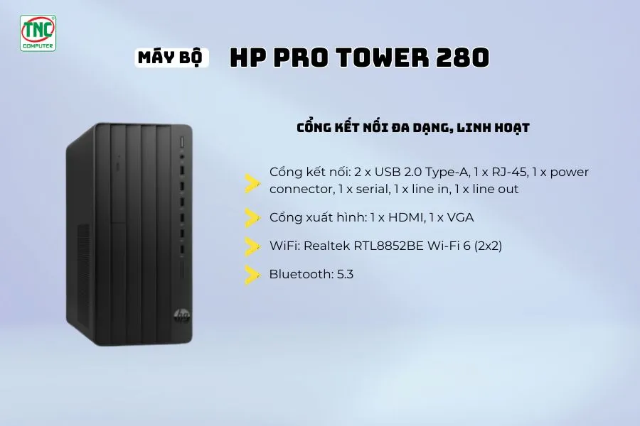 Máy bộ HP Pro Tower 280 G9 PCI AM3N8AT có cổng kết nối đa dạng, linh hoạt