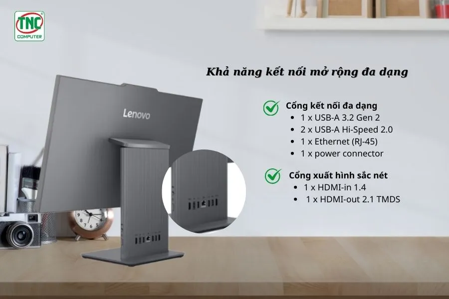 Máy bộ Lenovo IdeaCentre AIO 24IRH9 F0HN003MVN có kết nối toàn diện, mở rộng