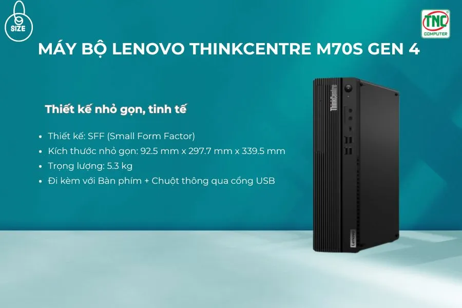 Máy bộ Lenovo ThinkCentre M70s Gen 4 12DN000DVA được thiết kế nhỏ gọn, hiện đại