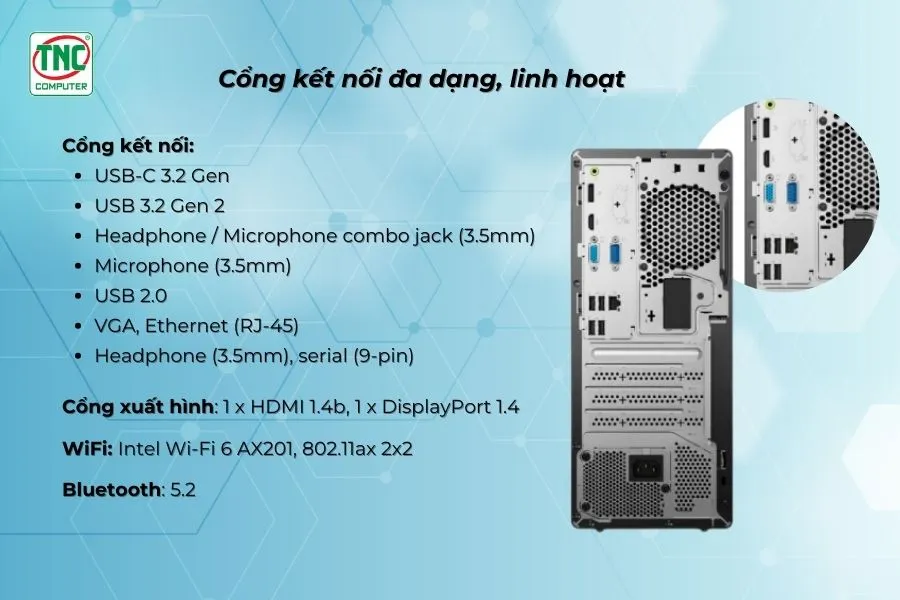 Máy bộ Lenovo ThinkCentre neo 50t Gen 4 12JB001FVA tích hợp cổng kết nối đa dạng