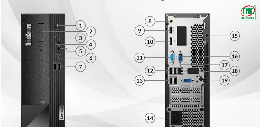 Máy bộ Lenovo ThinkCentre Neo 50t Gen 4 12JB001HVA  có cổng kết nối đa dạng