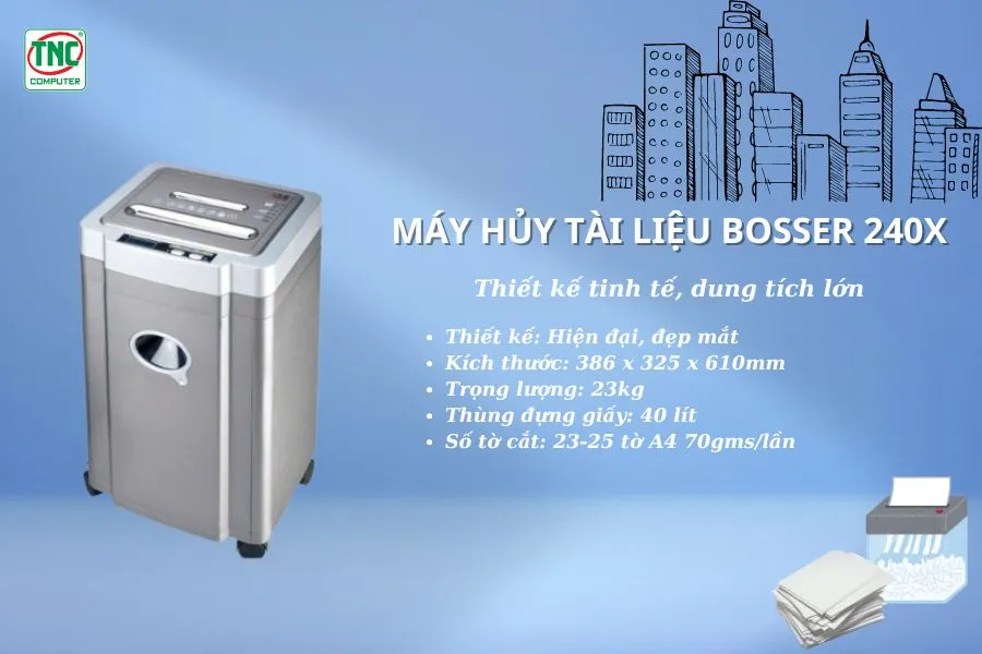 Máy hủy tài liệu BOSSER 240X có dung tích lớn