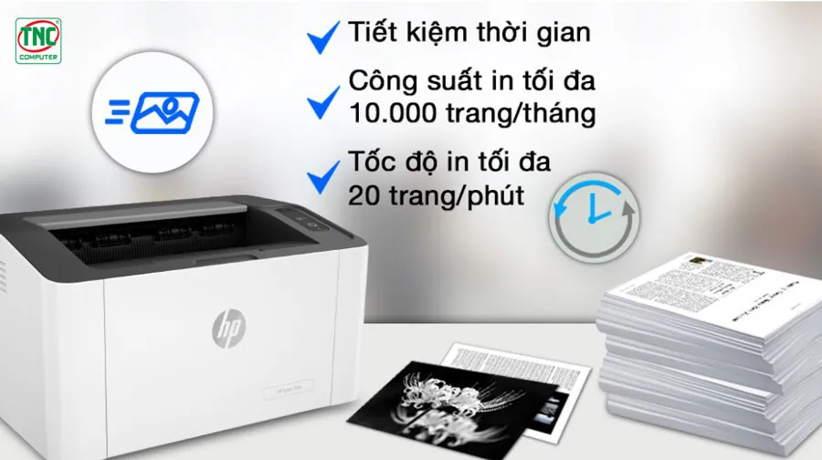 Máy in HP Laser 107A (4ZB77A) có hiệu suất in ấn cao