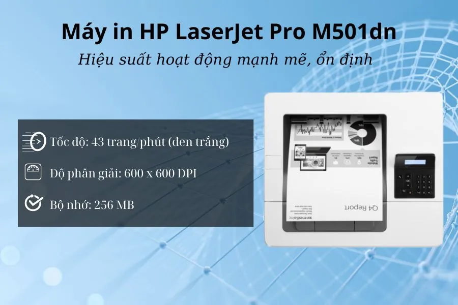 Máy in HP LaserJet Pro M501dn (J8H61A) có hiệu suất hoạt động mạnh mẽ