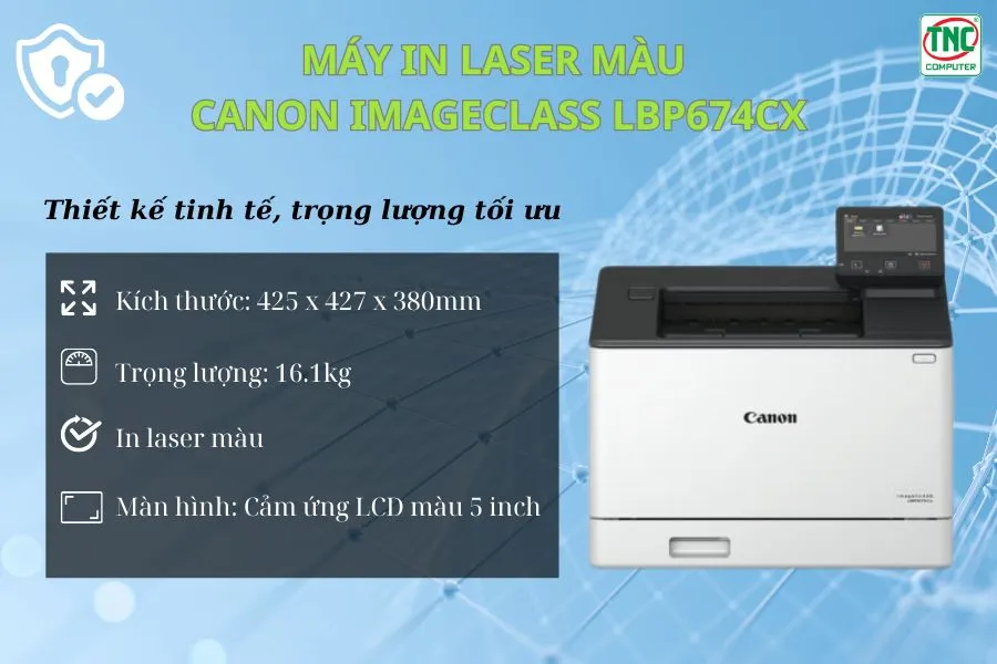 Máy in laser màu Canon imageCLASS LBP674Cx có thiết kế tinh tế, trọng lượng vừa phải