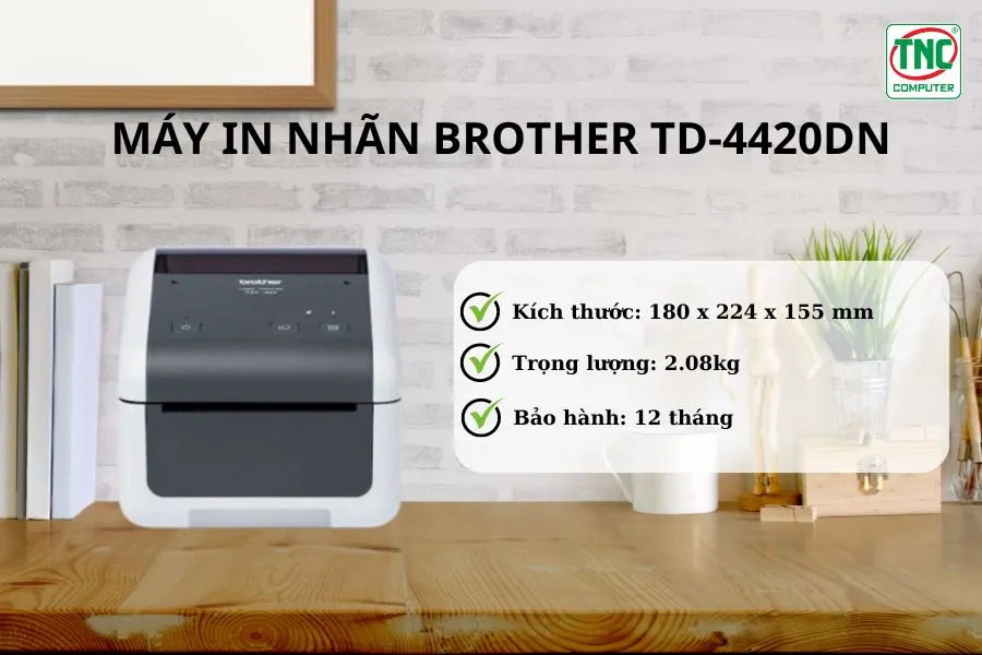 Máy in nhãn Brother TD-4420DN có thiết kế nhỏ gọn, tiện lợi