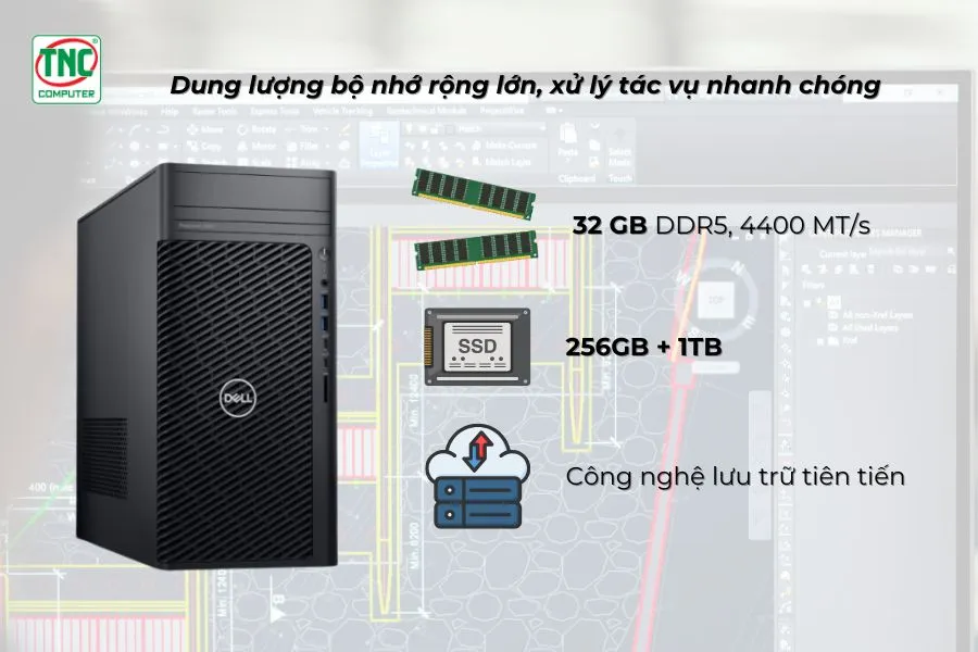 Máy tính trạm Dell Precision 3680 Tower 71047056 có dung lượng bộ nhớ rộng lớn