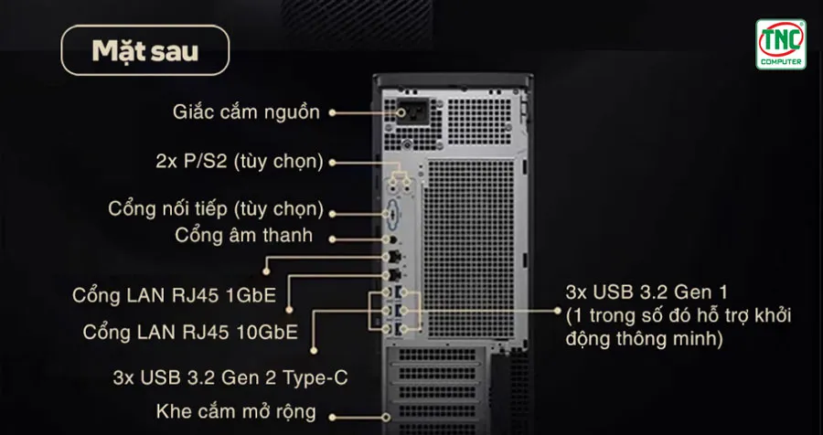 Cổng kết nối mặt sau của máy trạm Dell Workstation Precision 5860 Tower