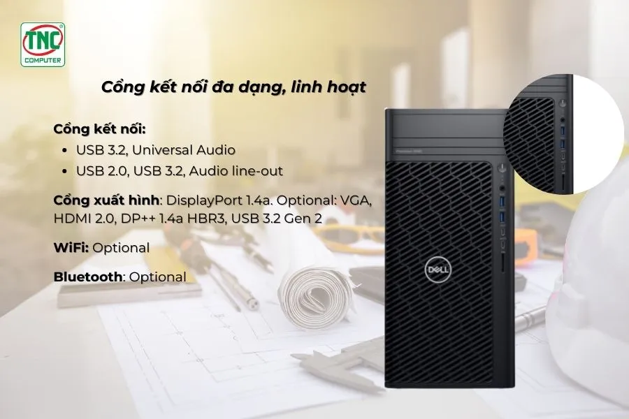 Máy trạm Dell Workstation Precision T3680 42PT3680D01 sở hữu cổng kết nối đa dạng, linh hoạt