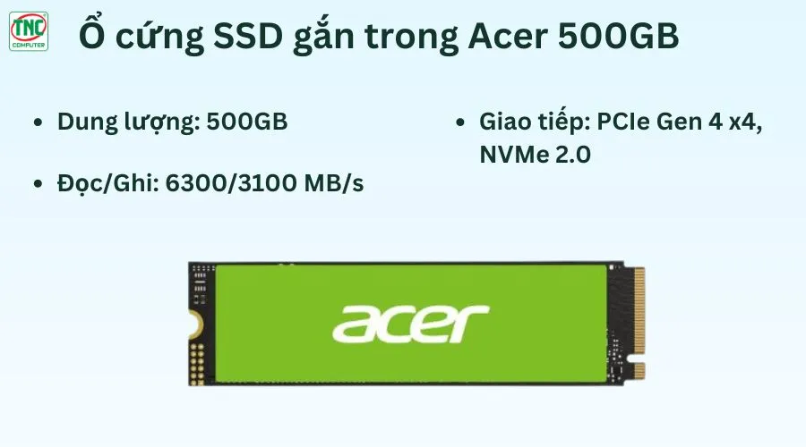 Ổ cứng SSD gắn trong Acer 500GB FA200 PCIe Gen 4 x4, NVMe