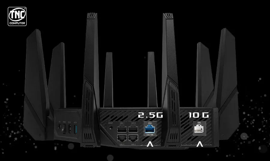 Router Asus Gaming WiFi 6 ROG Rapture GT-AX11000 Pro sở hữu cổng kết nối hiện đại