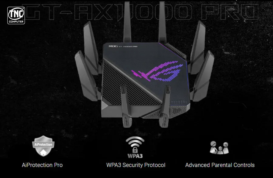 Router Asus Gaming WiFi 6 ROG Rapture GT-AX11000 Pro hỗ trợ tính năng bảo mật cao cấp