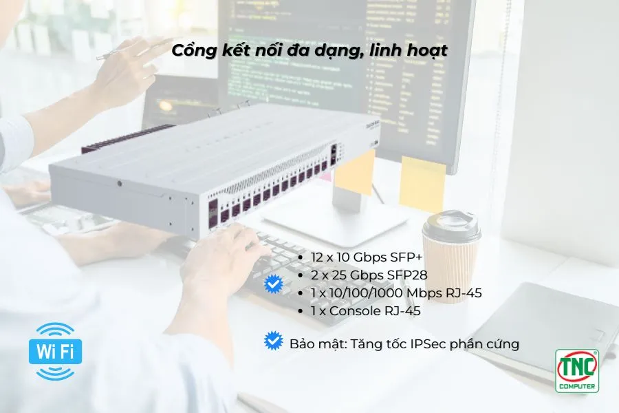 Router Cân Bằng Tải MikroTik CCR2004-1G-12S+2XS sở hữu cổng kết nối đa dạng