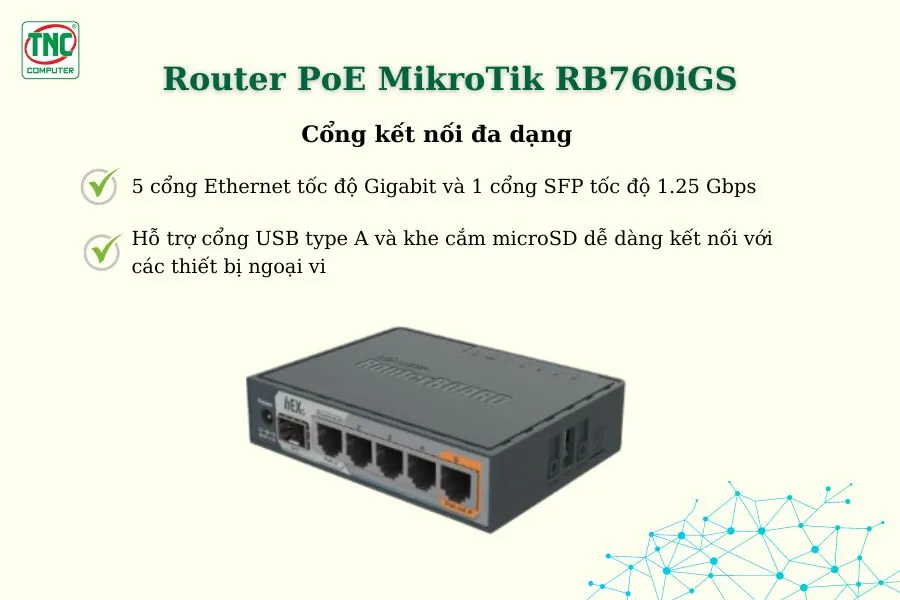 Router PoE MikroTik RB760iGS cổng kết nối đa dạng, tốc độ cao