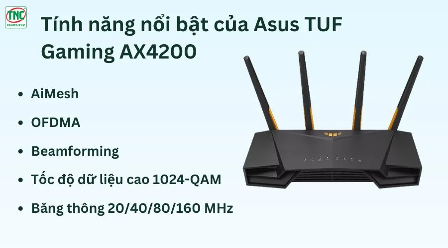 Router Wifi 6 Asus TUF Gaming AX4200 Dual Band (4174 Mbps/ Wifi 6/ 2.4/5GHz)	