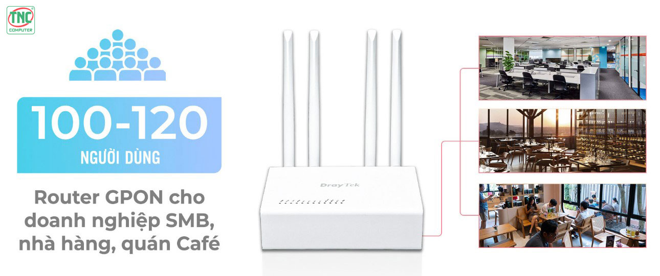 Router Wifi DrayTek Vigor1100ax (2976 Mbps/ Wifi 6/ 2.4/5 GHz / GPON WAN)	