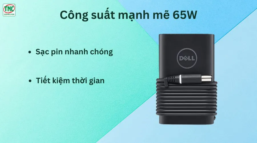 Sạc cho máy tính xách tay Dell 65W đầu kim lớn 7.4*5.0mm (19.5V-3.34A)-Hàng chính hãng