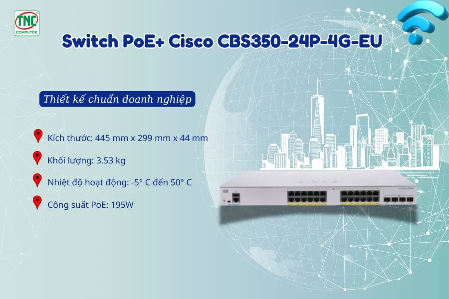 Switch PoE+ Cisco CBS350-24P-4G-EU 