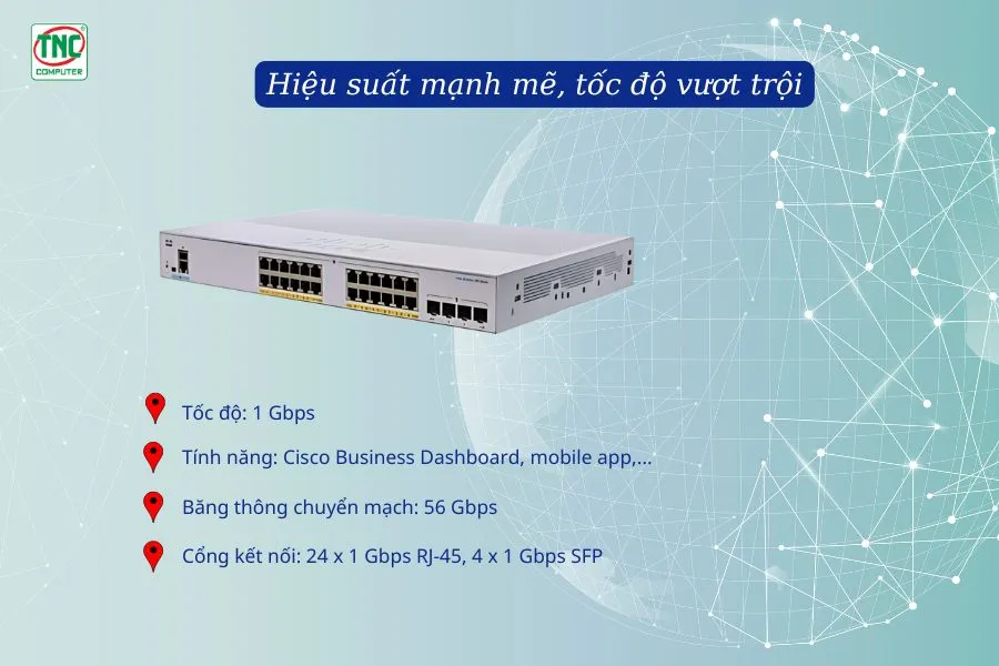 Switch PoE+ Cisco CBS350-24P-4G-EU có hiệu suất mạnh mẽ