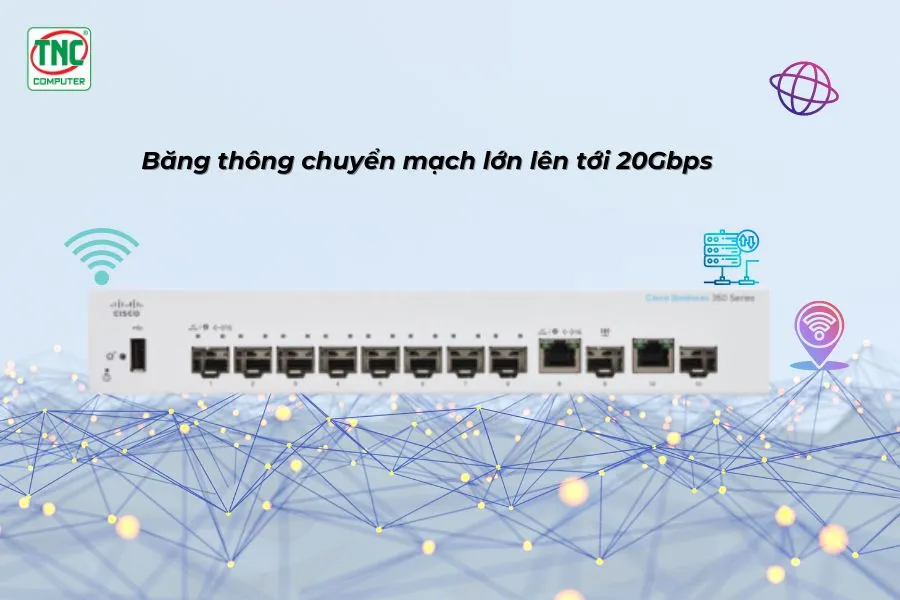 Switch Cisco CBS350-8S-E-2G có băng thông chuyển mạch mạnh mẽ