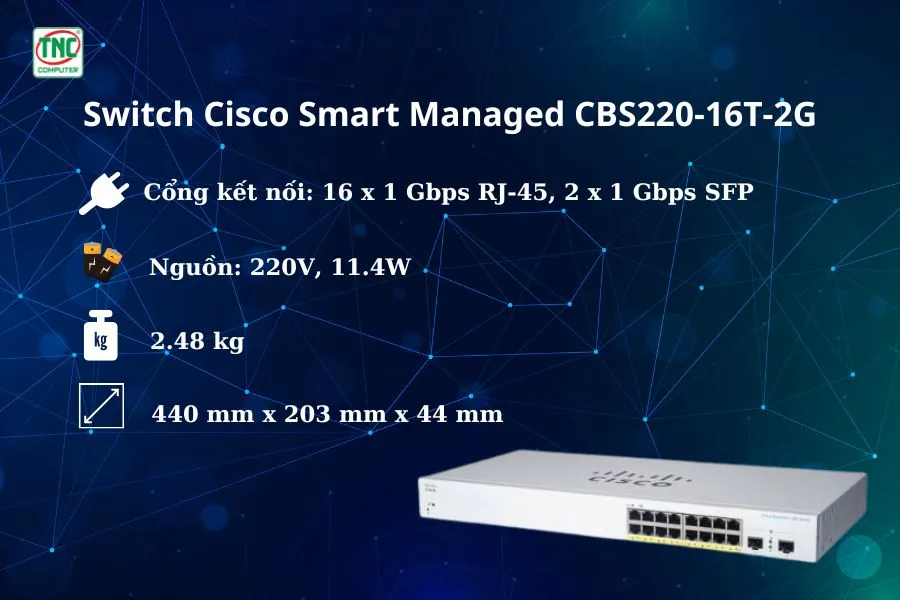 Switch Cisco Smart Managed CBS220-16T-2G 