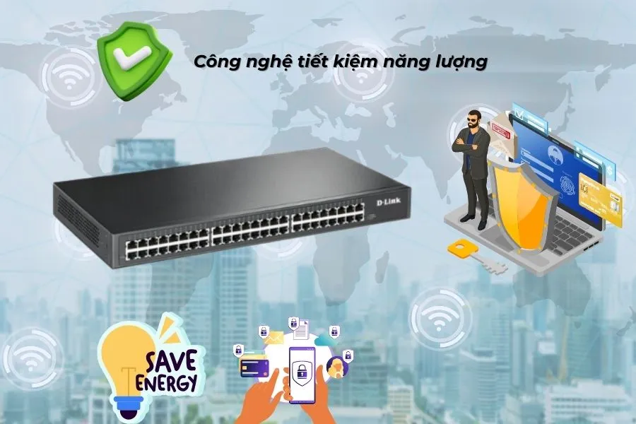 Switch D-Link DGS-1048 tích hợp công nghệ tiết kiệm năng lượng hiện đại