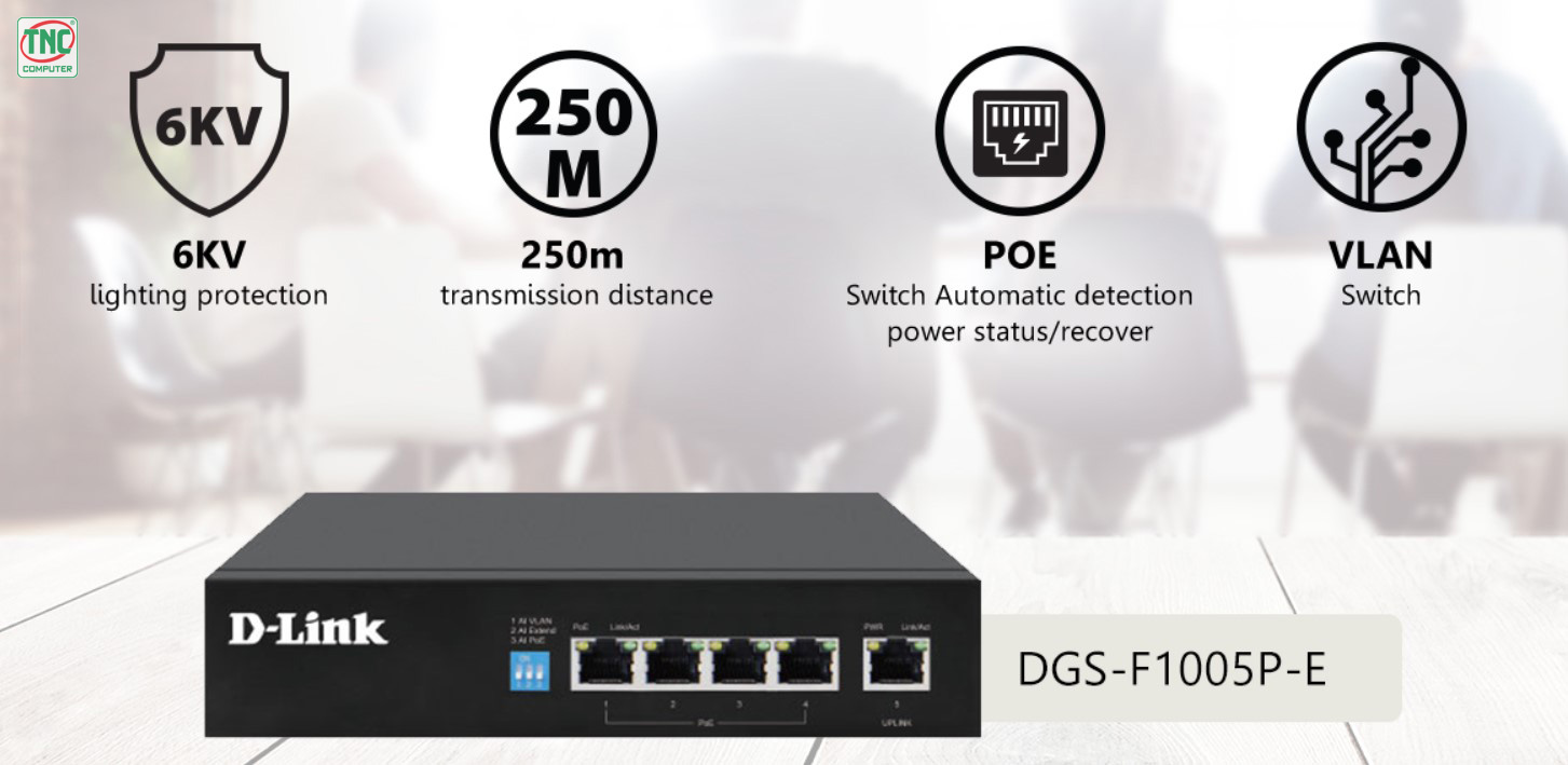 Switch PoE D-Link DGS-F1005P-E (5 port/ 10/100/1000 Mbps) được thiết kế tinh tế, đẹp mắt