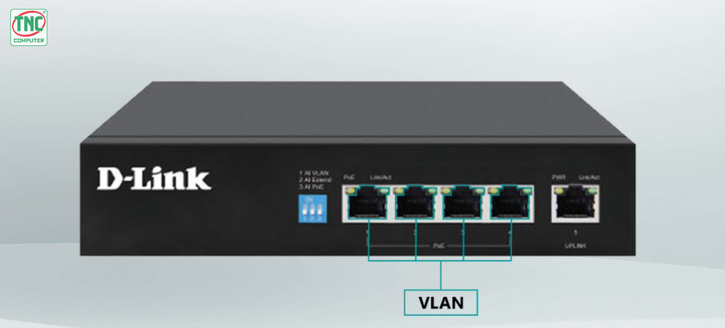 Switch PoE D-Link DGS-F1005P-E hỗ trợ công VLAN tiện lợi