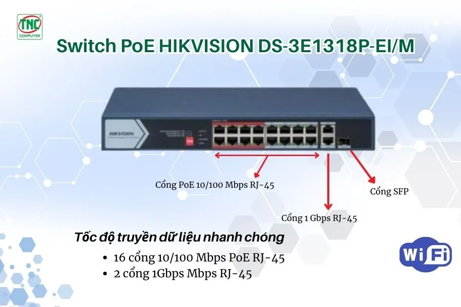 Switch PoE HIKVISION DS-3E1318P-EI/M có cổng kết nối đa dạng