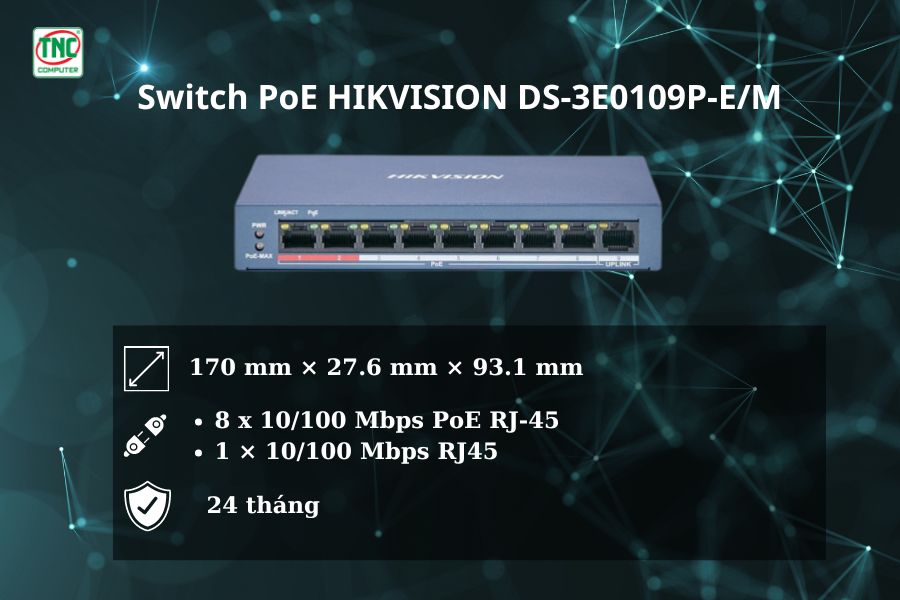 Switch PoE HIKVISION DS-3E0109P-E/M (9 port/ 10/100 Mbps)	