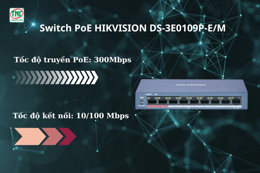 Switch PoE HIKVISION DS-3E0109P-E/M có tốc độ truyền tải ổn định, mạnh mẽ