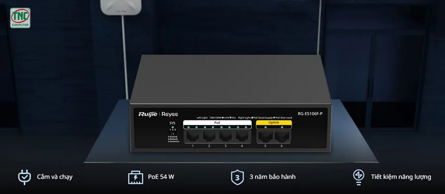 Switch PoE Ruijie RG-ES106F-P (6 port/ 10/100 Mbps/ Unmanaged)	