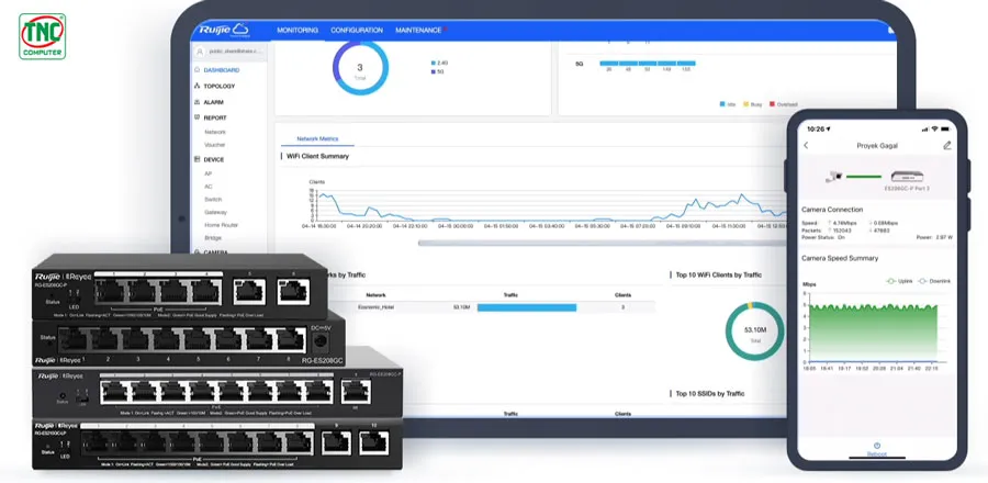 Switch Ruijie Smart Cloud RG-ES216GC-V2 hỗ trợ quản lý mạng thông minh