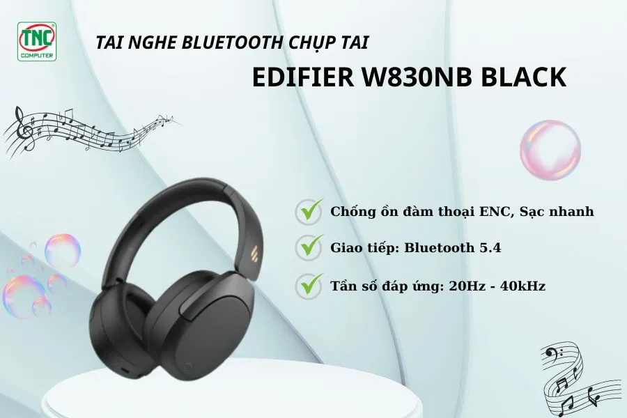 Tai nghe Bluetooth chụp tai Edifier W830NB Black có chất âm thanh sống động, công nghệ cao