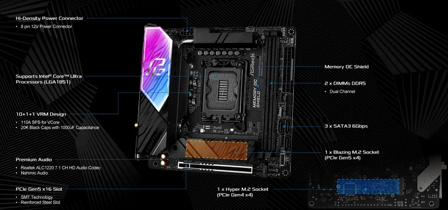 Mainboard ASRock B860I LIGHTNING WIFI sở hữu cổng kết nối đa dạng