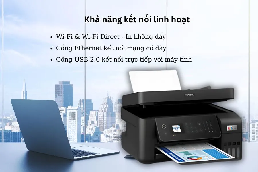 Máy in Epson L5290 có khả năng kết nối linh hoạt