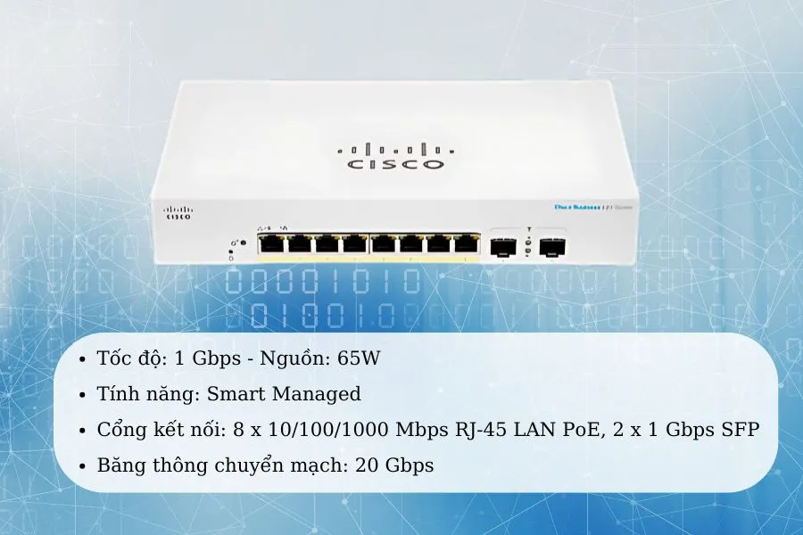 Switch PoE+ CBS220-8P-E-2G sở hữu hiệu năng vượt trội