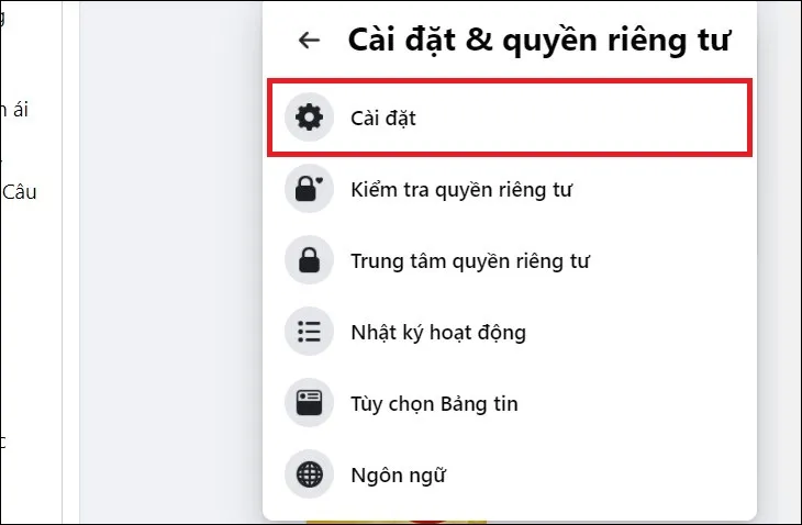 Vào mục Cài đặt