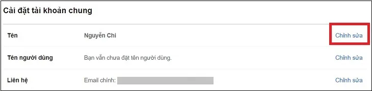 Chọn vào mục Chỉnh sửa tên